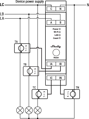 Shelly Pro 3EM wiring diagram