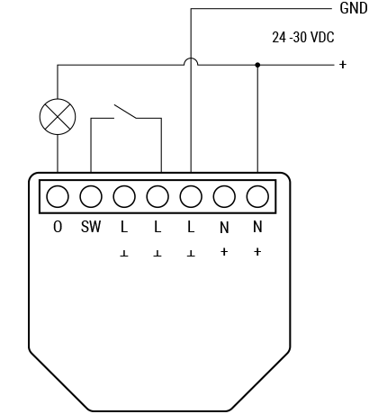 Shelly Plus 1PM DC wiring diagram