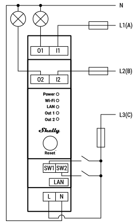 Shelly Pro 2 V1 basic wiring diagram